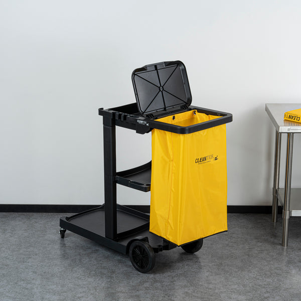 Restaurantware Clean Tek Professional 18 Gal Yellow Plastic Bag - For 3-Shelf Janitor Cart - 1 Count Box