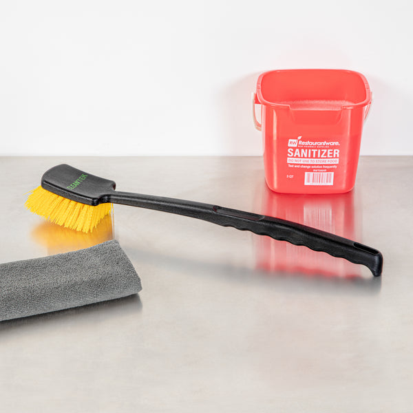 Restaurantware Clean Tek Professional 20 1/2" Black Plastic Utility Scrub Brush - With Yellow Bristles - 1 Count Box