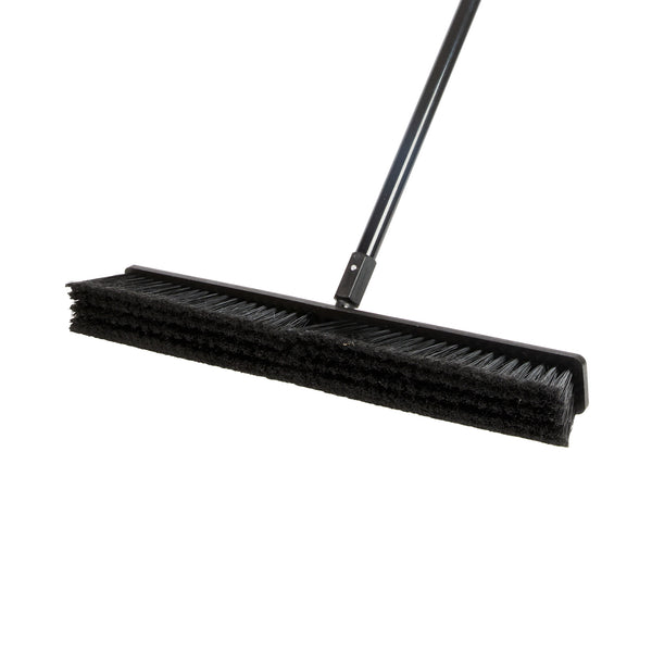 Restaurantware Clean Tek Professional 23 1/2" Black Plastic Push Broom - With Fine Flagged Bristles 59" Steel Handle - 1 Count Box