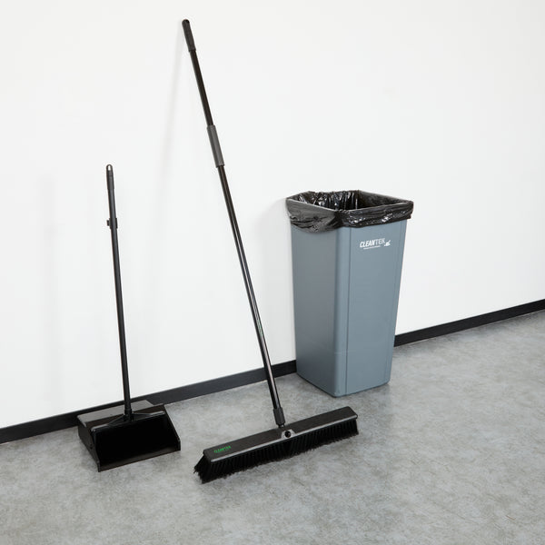 Restaurantware Clean Tek Professional 23 1/2" Black Plastic Push Broom - With Fine Flagged Bristles 59" Steel Handle - 1 Count Box
