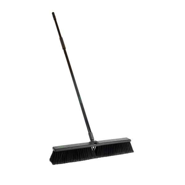 Restaurantware Clean Tek Professional 23 1/2" Black Plastic Push Broom - With Fine Flagged Bristles 59" Steel Handle - 1 Count Box