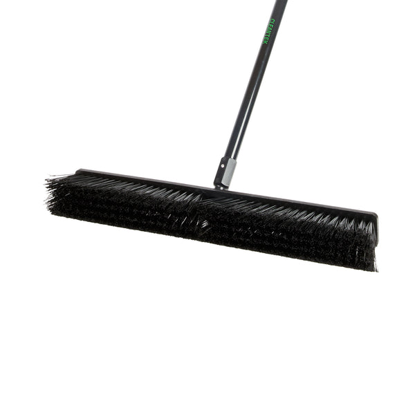 Restaurantware Clean Tek Professional 23 1/2" Black Plastic Push Broom - With Heavy Unflagged Bristles 59" Steel Handle - 1 Count Box