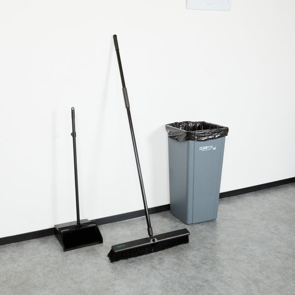 Restaurantware Clean Tek Professional 23 1/2" Black Plastic Push Broom - With Heavy Unflagged Bristles 59" Steel Handle - 1 Count Box