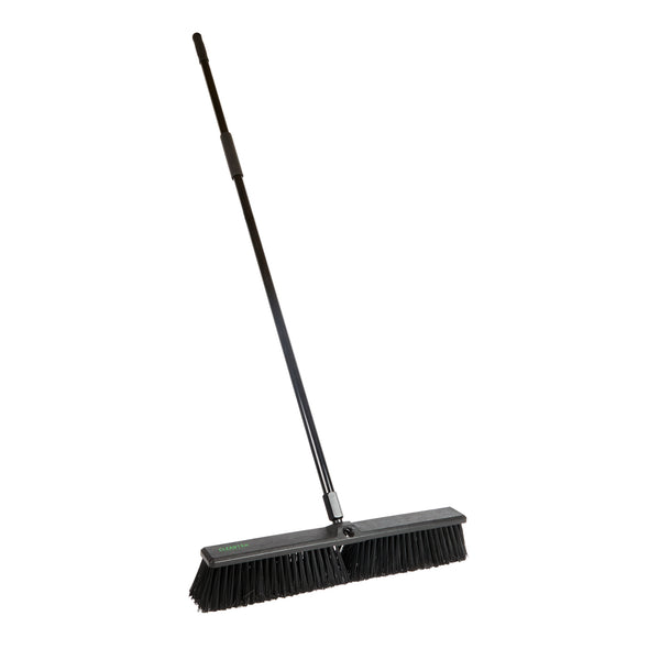Restaurantware Clean Tek Professional 23 1/2" Black Plastic Push Broom - With Heavy Unflagged Bristles 59" Steel Handle - 1 Count Box