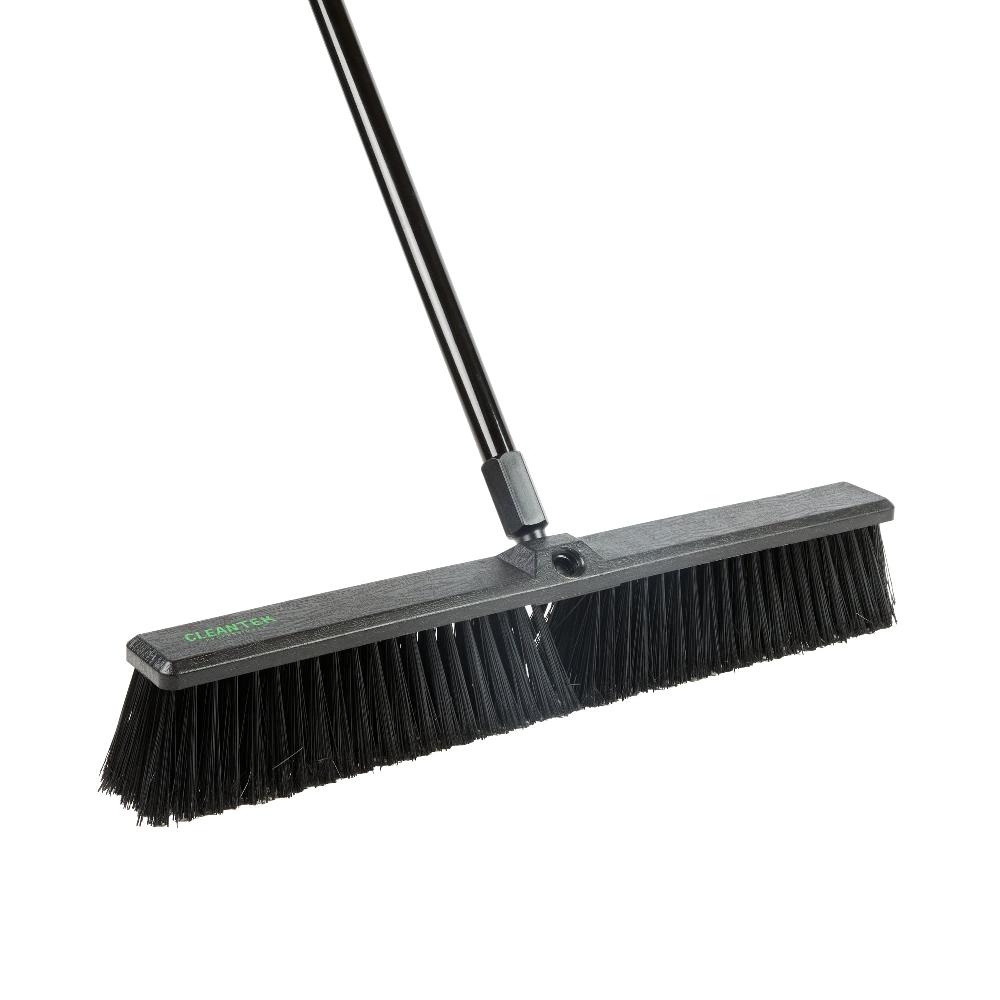 restaurantware Clean Tek Professional 23 1/2" Black Plastic Push Broom - with Heavy Unflagged Bristles 59" Steel Handle - 1 count box