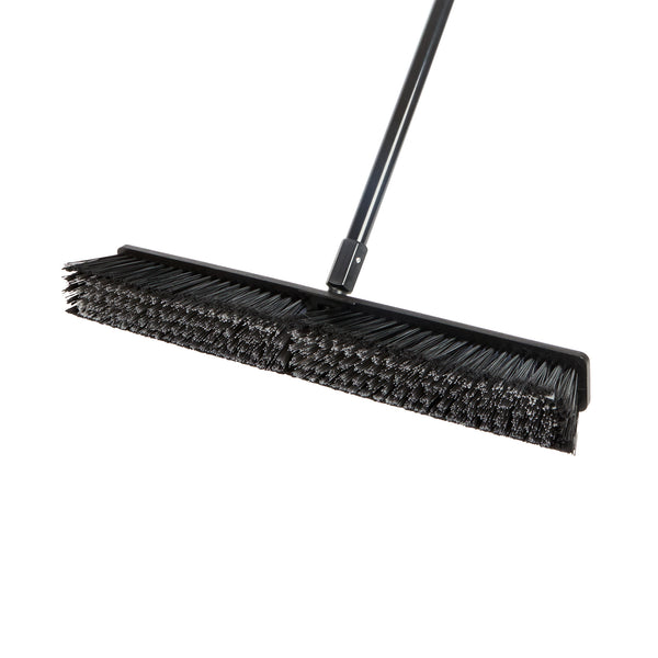 Restaurantware Clean Tek Professional 23 1/2" Black Plastic Push Broom - With Medium Flagged Bristles 59" Steel Handle - 1 Count Box