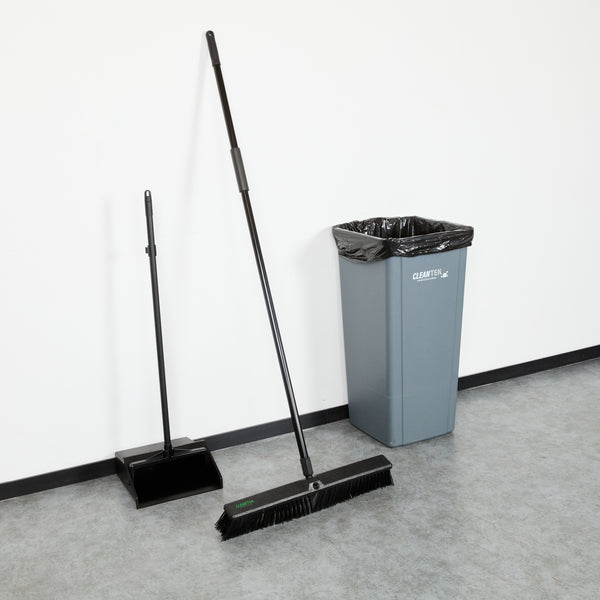 Restaurantware Clean Tek Professional 23 1/2" Black Plastic Push Broom - With Medium Flagged Bristles 59" Steel Handle - 1 Count Box