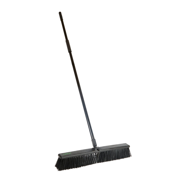 Restaurantware Clean Tek Professional 23 1/2" Black Plastic Push Broom - With Medium Flagged Bristles 59" Steel Handle - 1 Count Box