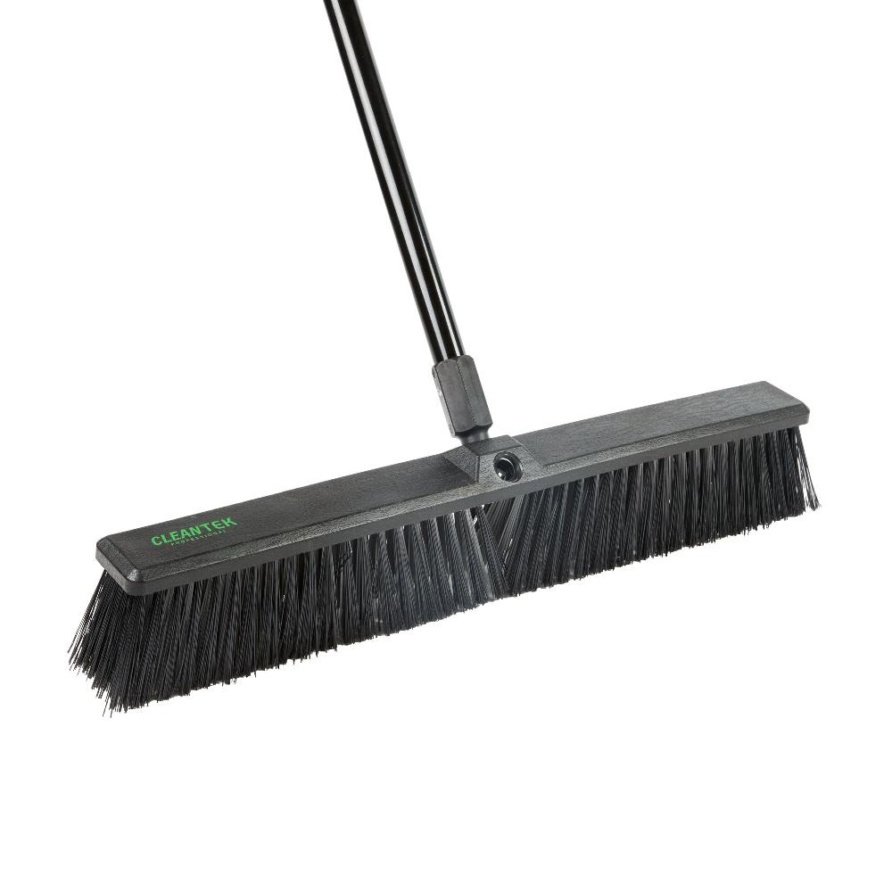 restaurantware Clean Tek Professional 23 1/2" Black Plastic Push Broom - with Medium Flagged Bristles 59" Steel Handle - 1 count box