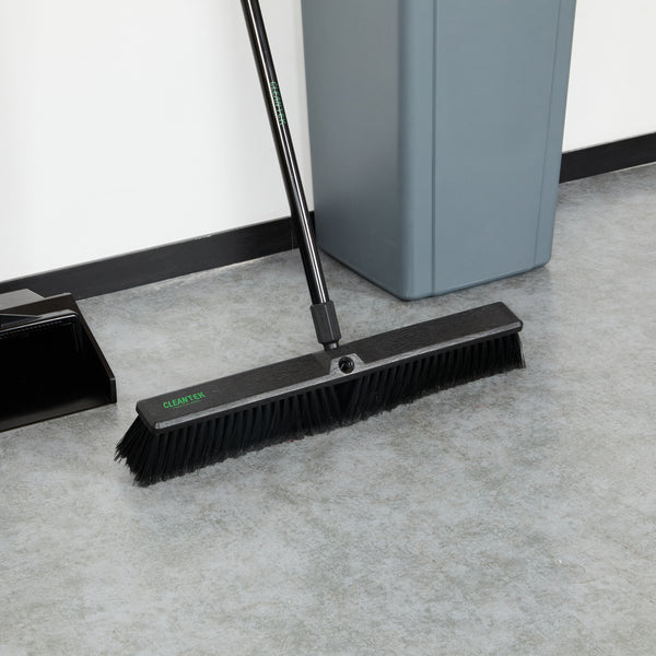 Restaurantware Clean Tek Professional 23 1/2" Black Plastic Push Broom Head - With Fine Flagged Bristles - 1 Count Box