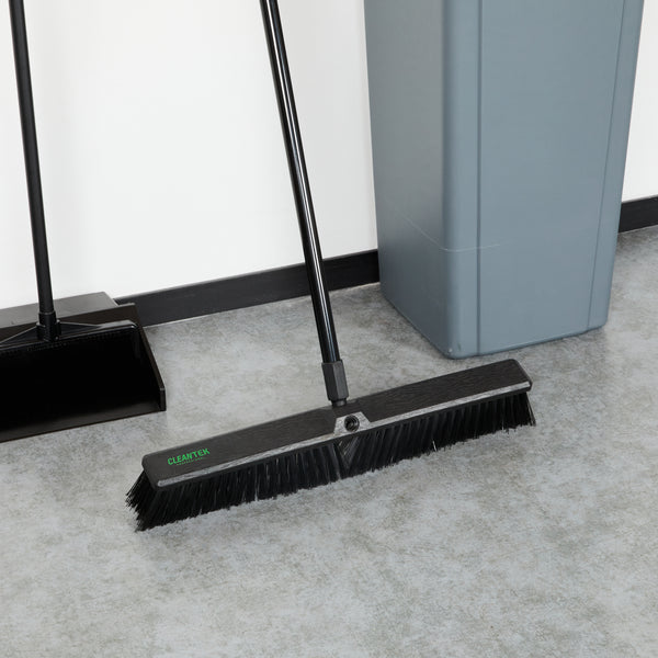 Restaurantware Clean Tek Professional 23 1/2" Black Plastic Push Broom Head - With Medium Flagged Bristles - 1 Count Box