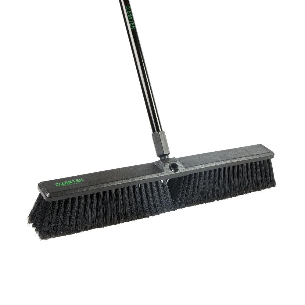 restaurantware Clean Tek Professional 23 1/2" Black Plastic Push Broom - with Fine Flagged Bristles 59" Steel Handle - 1 count box