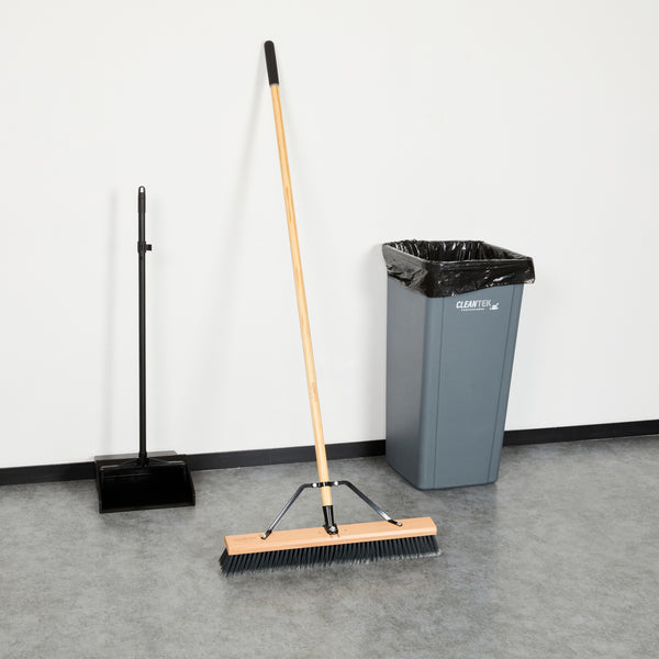 Restaurantware Clean Tek Professional 24" Contractor / Push Broom - With Medium Flagged Bristles 60" Wood Handle - 1 Count Box
