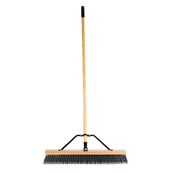 Restaurantware Clean Tek Professional 24" Contractor / Push Broom - With Medium Flagged Bristles 60" Wood Handle - 1 Count Box