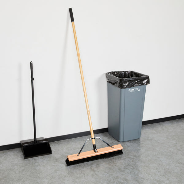Restaurantware Clean Tek Professional 24" Contractor / Push Broom - With Fine Flagged Bristles 60" Wood Handle - 1 Count Box