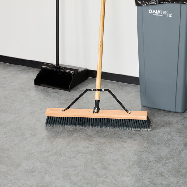 Restaurantware Clean Tek Professional 24" Hardwood Contractor / Push Broom Head - With Medium Flagged Bristles - 1 Count Box
