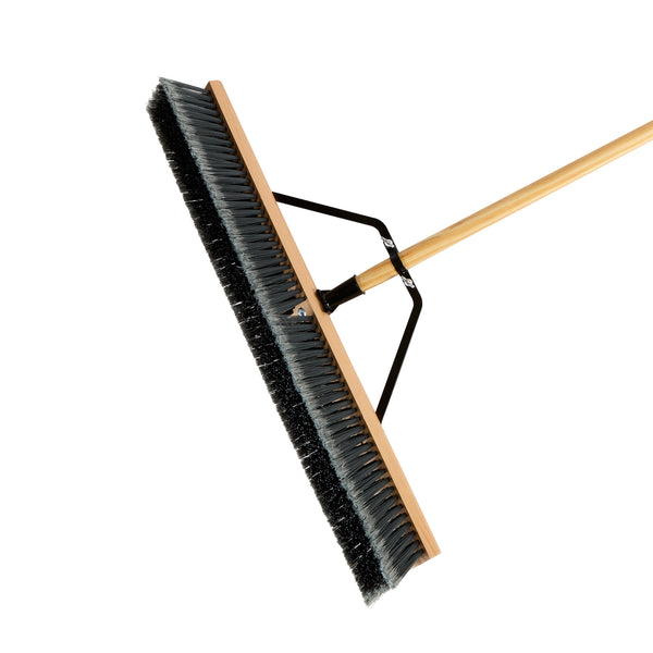 Restaurantware Clean Tek Professional 30" Contractor / Push Broom - With Medium Flagged Bristles 60" Wood Handle - 1 Count Box