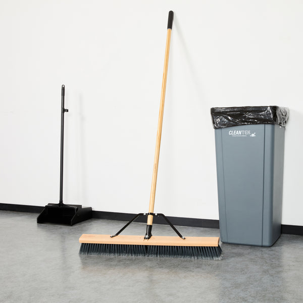 Restaurantware Clean Tek Professional 30" Contractor / Push Broom - With Medium Flagged Bristles 60" Wood Handle - 1 Count Box