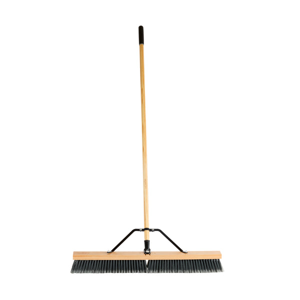 Restaurantware Clean Tek Professional 30" Contractor / Push Broom - With Medium Flagged Bristles 60" Wood Handle - 1 Count Box