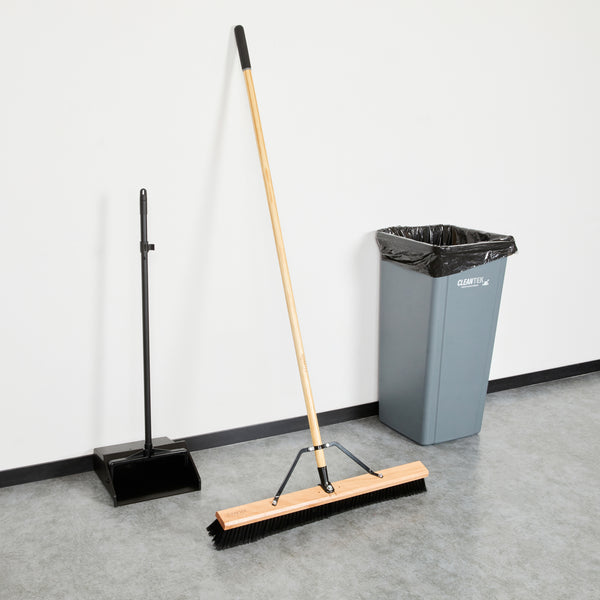 Restaurantware Clean Tek Professional 30" Contractor / Push Broom - With Fine Flagged Bristles 60" Wood Handle - 1 Count Box