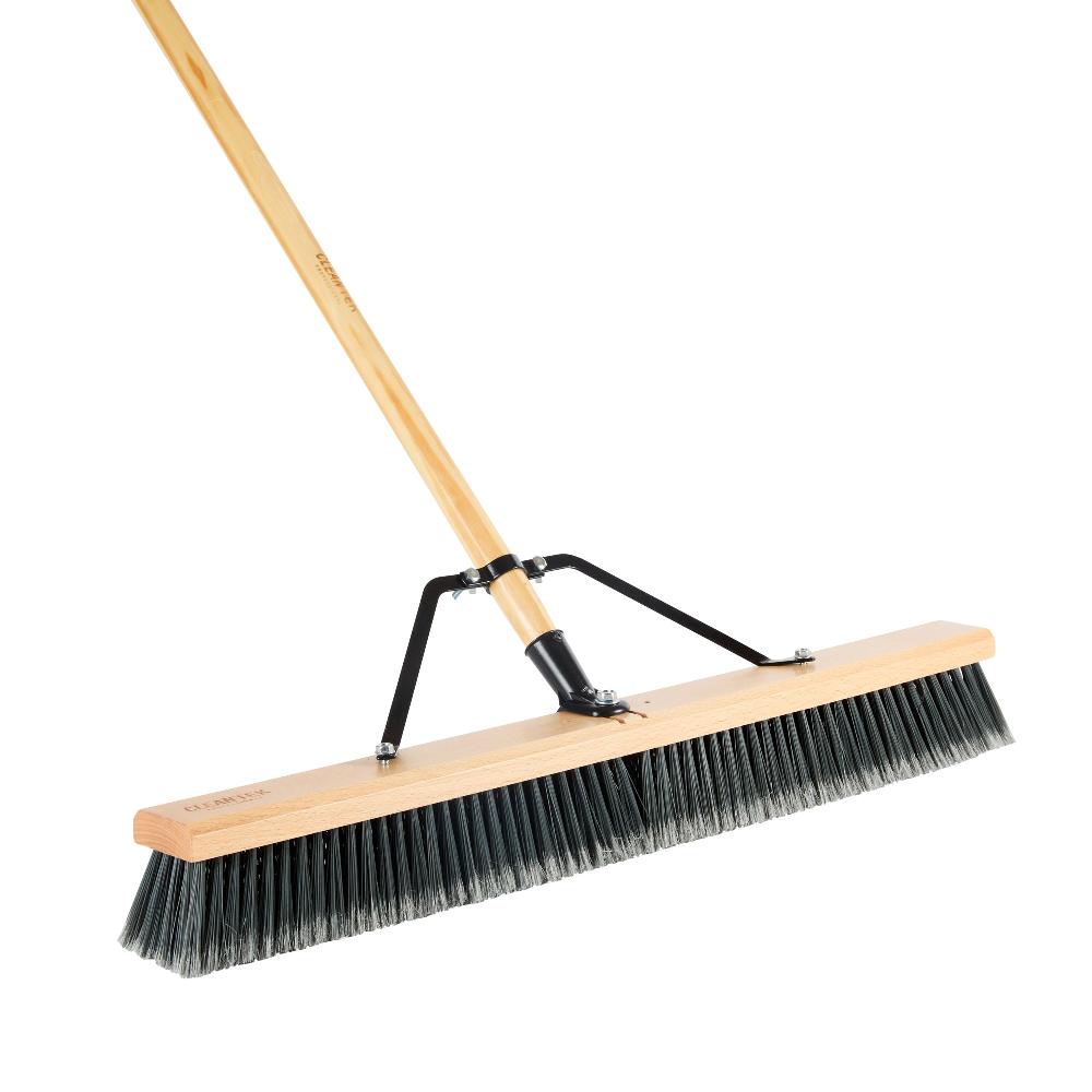 restaurantware Clean Tek Professional 30" Contractor / Push Broom - with Medium Flagged Bristles 60" Wood Handle - 1 count box