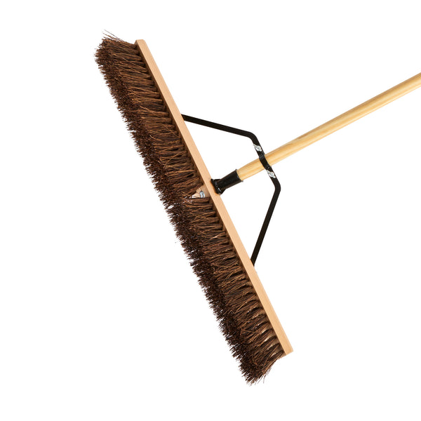 Restaurantware Clean Tek Professional 30" Garage / Push Broom - With Palmyra Unflagged Bristles 60" Wood Handle - 1 Count Box