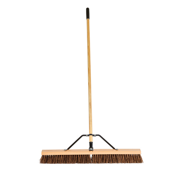 Restaurantware Clean Tek Professional 30" Garage / Push Broom - With Palmyra Unflagged Bristles 60" Wood Handle - 1 Count Box