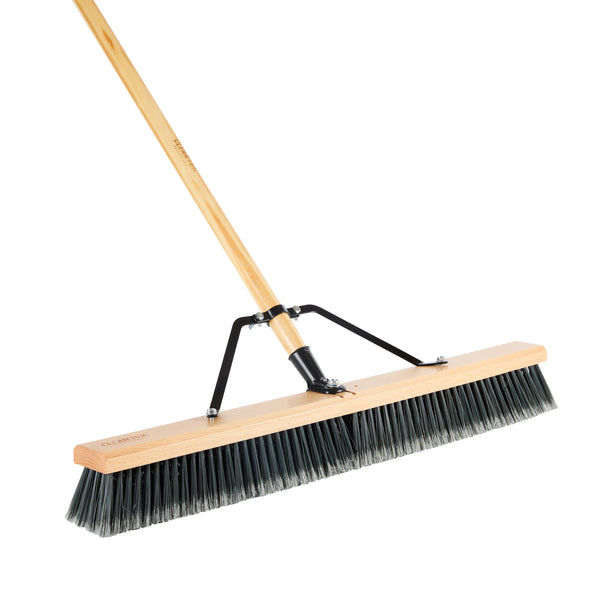 Restaurantware Clean Tek Professional 30" Hardwood Contractor / Push Broom Head - With Medium Flagged Bristles - 1 Count Box