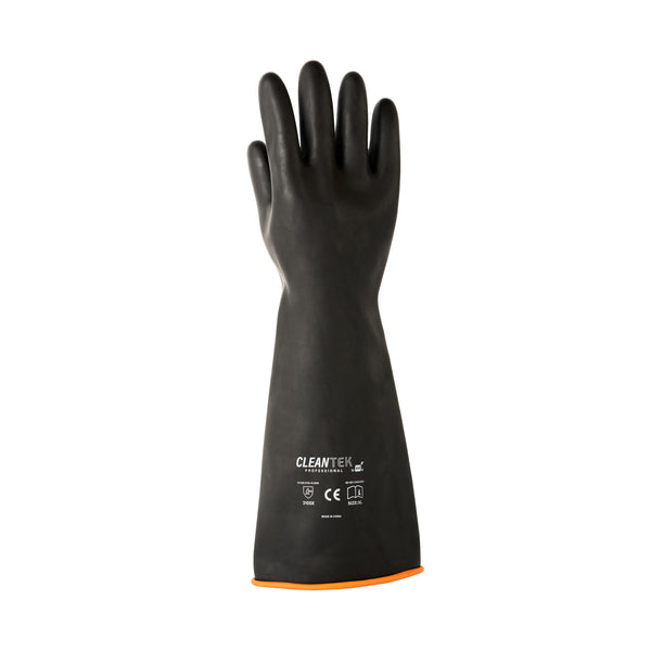 Restaurantware Clean Tek Professional 30 Mil Black Latex Chemical-Resistant Gloves - Unlined Heavy Duty - 17 3/4" - Pair - 10 Count Box