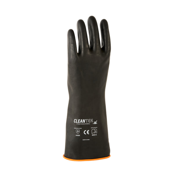 Restaurantware Clean Tek Professional 30 Mil Black Latex Chemical-Resistant Gloves - Unlined Heavy Duty - 13 3/4" - Pair - 10 Count Box