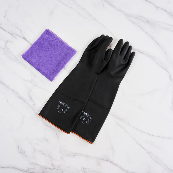 Restaurantware Clean Tek Professional 30 Mil Black Latex Chemical-Resistant Gloves - Unlined Heavy Duty - 21 3/4" - Pair - 10 Count Box