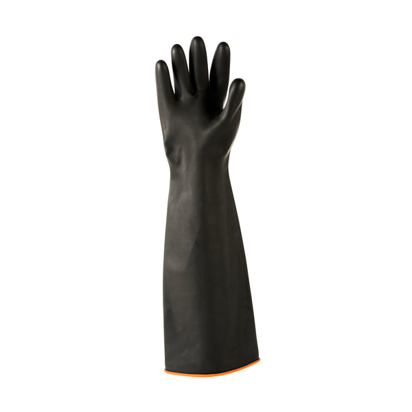 Restaurantware Clean Tek Professional 30 Mil Black Latex Chemical-Resistant Gloves - Unlined Heavy Duty - 21 3/4" - Pair - 10 Count Box