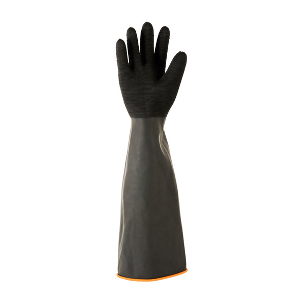 Restaurantware Clean Tek Professional 35 Mil Black Latex Chemical-Resistant Gloves - Non-Slip Unlined Heavy Duty - 21 3/4" - Pair - 10 Count Box
