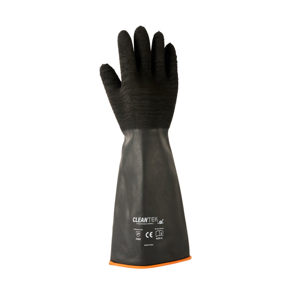 Restaurantware Clean Tek Professional 35 Mil Black Latex Chemical-Resistant Gloves - Non-Slip Unlined Heavy Duty - 17 3/4" - Pair - 10 Count Box