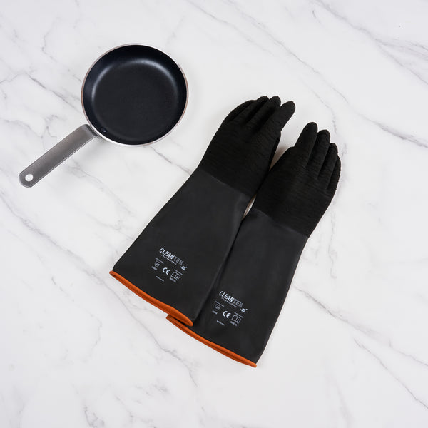 Restaurantware Clean Tek Professional 35 Mil Black Latex Chemical-Resistant Gloves - Non-Slip Unlined Heavy Duty - 17 3/4" - Pair - 10 Count Box