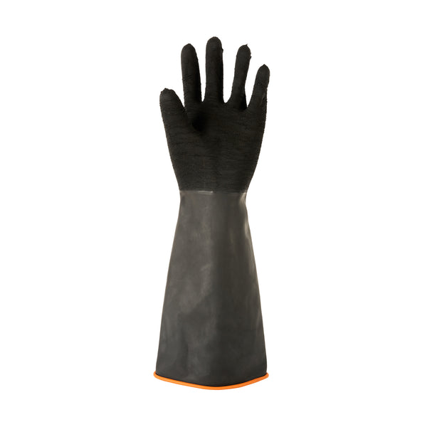 Restaurantware Clean Tek Professional 35 Mil Black Latex Chemical-Resistant Gloves - Non-Slip Unlined Heavy Duty - 17 3/4" - Pair - 10 Count Box
