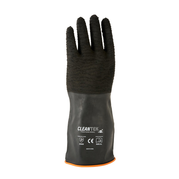 Restaurantware Clean Tek Professional 35 Mil Black Latex Chemical-Resistant Gloves - Non-Slip Unlined Heavy Duty - 13 3/4" - Pair 10 Count Box