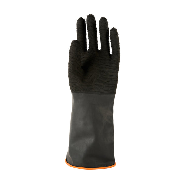 Restaurantware Clean Tek Professional 35 Mil Black Latex Chemical-Resistant Gloves - Non-Slip Unlined Heavy Duty - 13 3/4" - Pair 10 Count Box