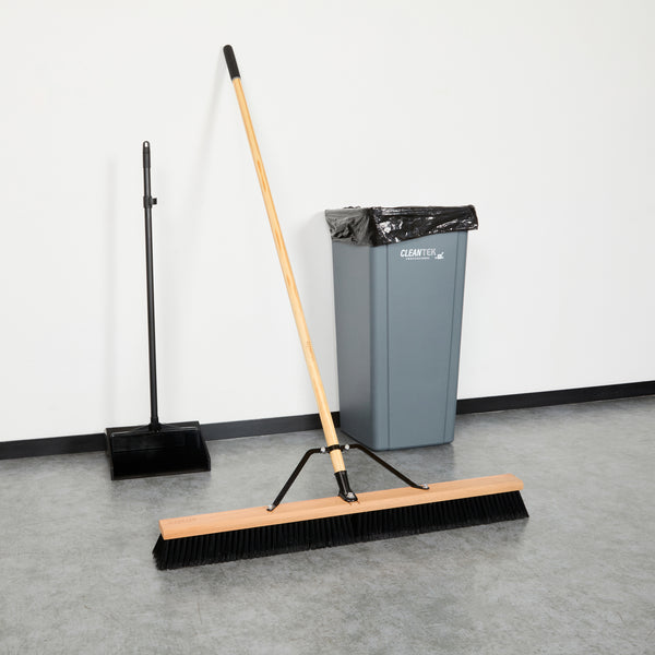 Restaurantware Clean Tek Professional 36" Contractor / Push Broom - With Fine Flagged Bristles 60" Wood Handle - 1 Count Box