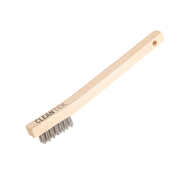 Restaurantware Clean Tek Professional 7 3/4" Stainless Steel Wire Bristle Grill / Oven Brush - With Curved Handle - 1 Count Box