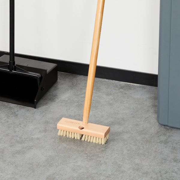 Restaurantware Clean Tek Professional 8" Wood Deck Scrub Brush - With Stiff Bristles 60" Wood Handle - 1 Count Box