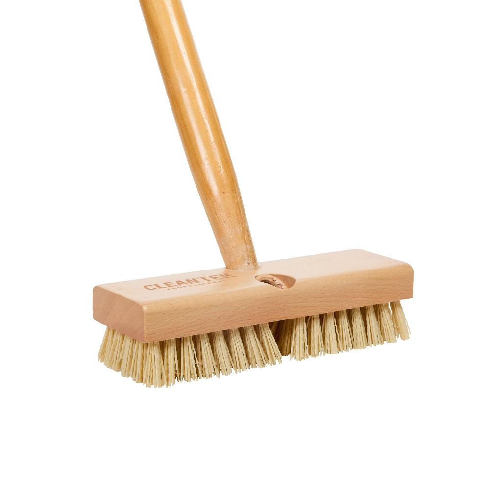 restaurantware Clean Tek Professional 8" Wood Deck Scrub Brush - with Stiff Bristles 60" Wood Handle - 1 count box