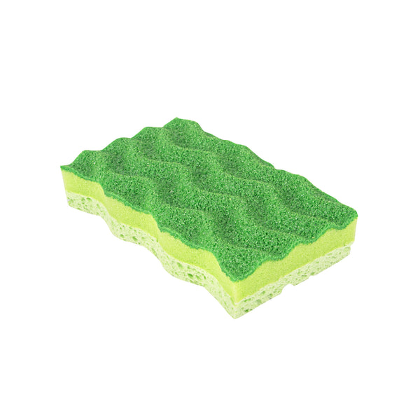 Restaurantware Clean Tek Professional All-Purpose Light And Dark Green Cellulose Scouring Sponge - Grooved - 4 1/2" X 2 1/2" X 1" - 60 Count Box