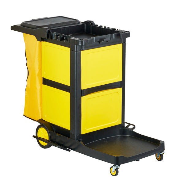 Restaurantware Clean Tek Professional Black Heavy Duty 3-Shelf Janitor Cart - 21 Gal Bag Lid Double Locking Cabinet- 52 1/4" X 33 1/2" X 39" - 1 Count Box