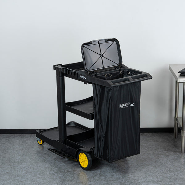 Restaurantware Clean Tek Professional Black Plastic Bag - For Heavy Duty 3-Shelf Janitor Cart - 1 Count Box