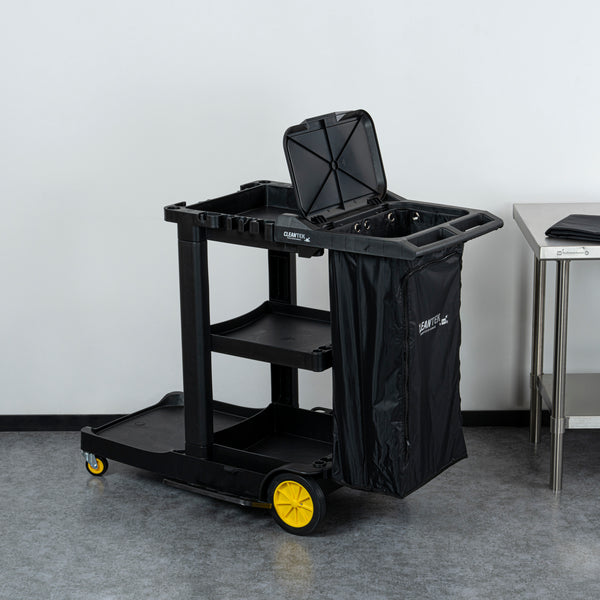 Restaurantware Clean Tek Professional Black Plastic Bag - With Zipper For Heavy Duty 3-Shelf Janitor Cart - 1 Count Box