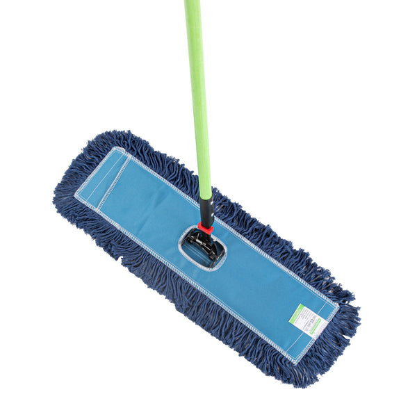 Restaurantware Clean Tek Professional Blue Cotton-Poly Blend Dust / Dry Mop - With 64" Handle - 24" X 5" - 1 Count Box