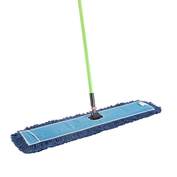 Restaurantware Clean Tek Professional Blue Cotton-Poly Blend Dust / Dry Mop - With 64" Handle - 35 3/4" X 5" - 1 Count Box