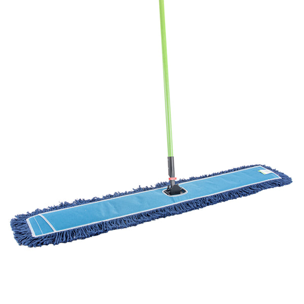 Restaurantware Clean Tek Professional Blue Cotton-Poly Blend Dust / Dry Mop - With 64" Handle - 48" X 5" - 1 Count Box