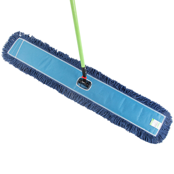 Restaurantware Clean Tek Professional Blue Cotton-Poly Blend Dust / Dry Mop - With 64" Handle - 48" X 5" - 1 Count Box
